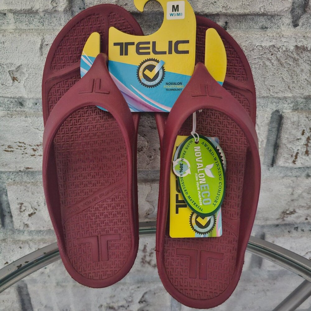 TELIC Flip Flops – Award-Winning Comfort, Dark Cherry, New with Tags, Size 9W/8M